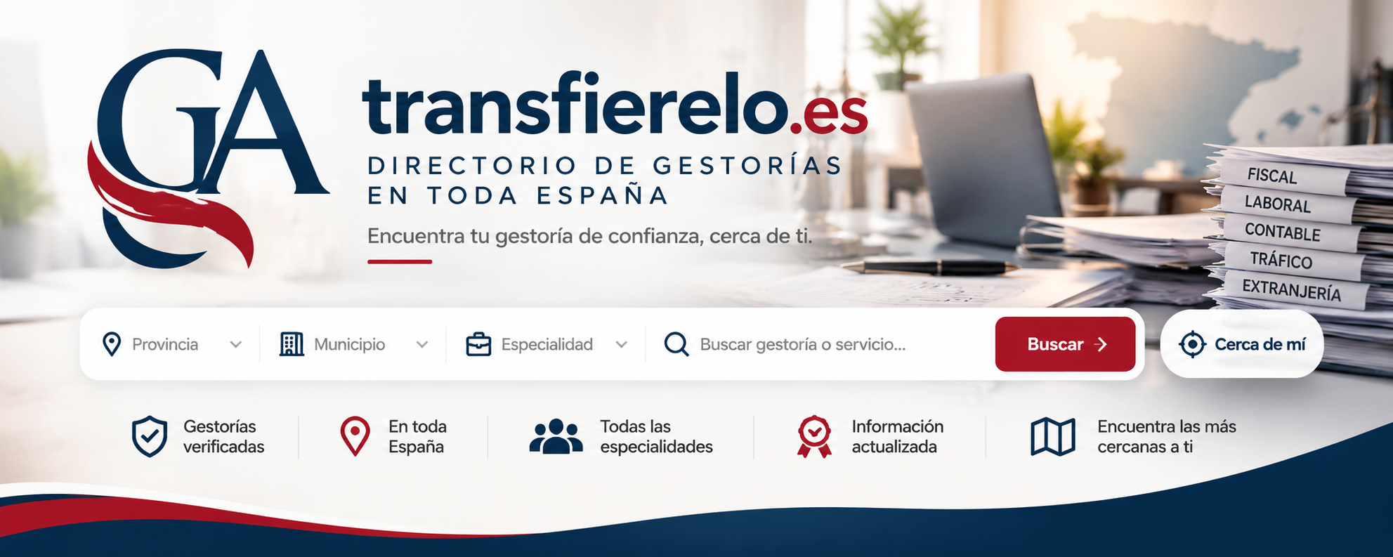 transfierelo.es — Directorio de gestorías en toda España. Encuentra tu gestoría de confianza cerca de ti.